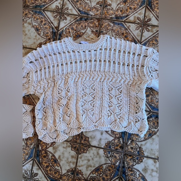 Zara crochet knit crop flare long sleeve top medium crochet - Picture 4 of 8